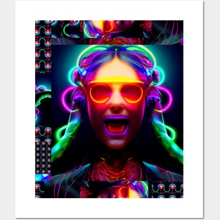 Neon Cyberpunk Urban Pop Girl Posters and Art